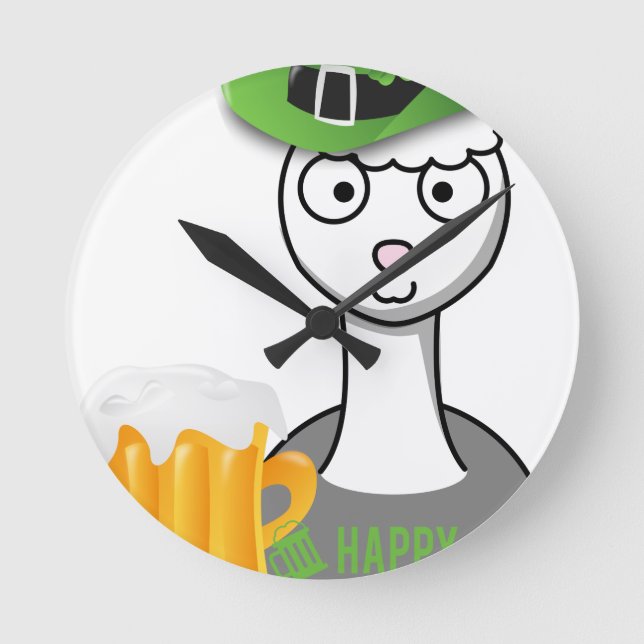 happy st patricks day alpaca round clock (Front)