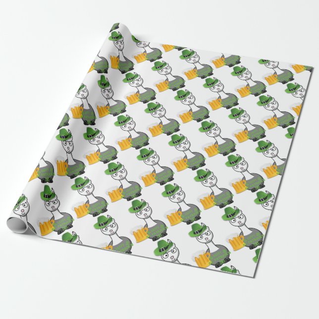 happy st patricks day alpaca wrapping paper (Unrolled)