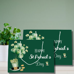Happy St Patrick's Day Balloons and Shamrocks Large Gift Bag