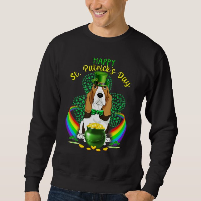 Happy St Patricks Day Basset Hound Leprechaun Hat  Sweatshirt (Front)