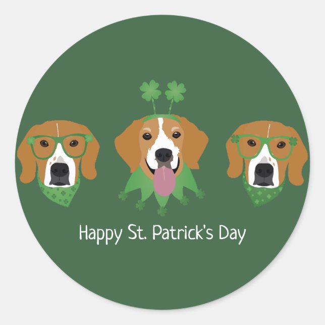 Happy St Patricks Day Beagle Dogs Classic Round Sticker (Front)