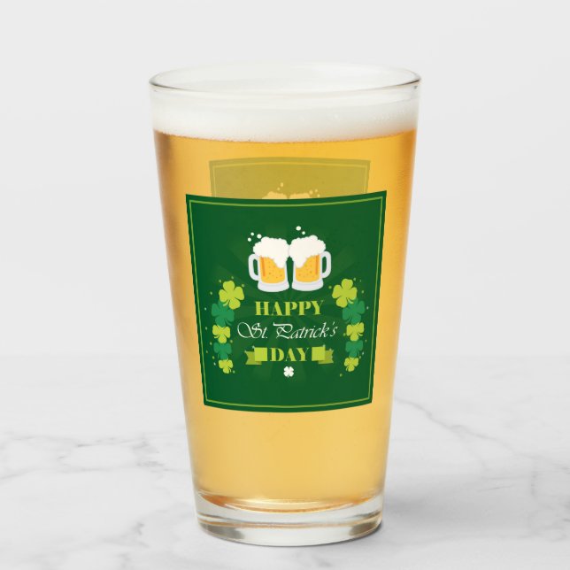 Happy St. Patricks Day Beer and Clovers Glass (Front Filled)