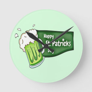 Happy St. Patricks Day Beer Round Clock