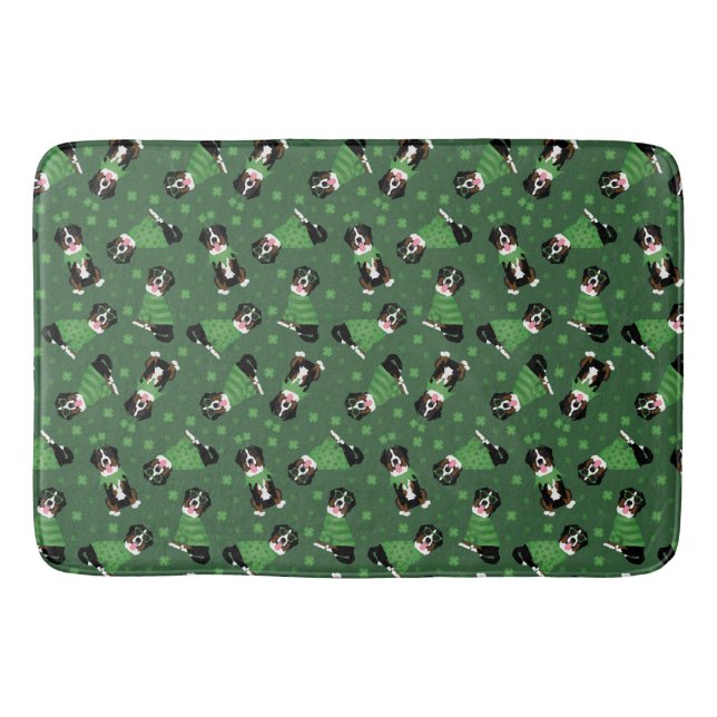 Happy St Patricks Day Bernese Mountain Dogs Bath Mat (Front)