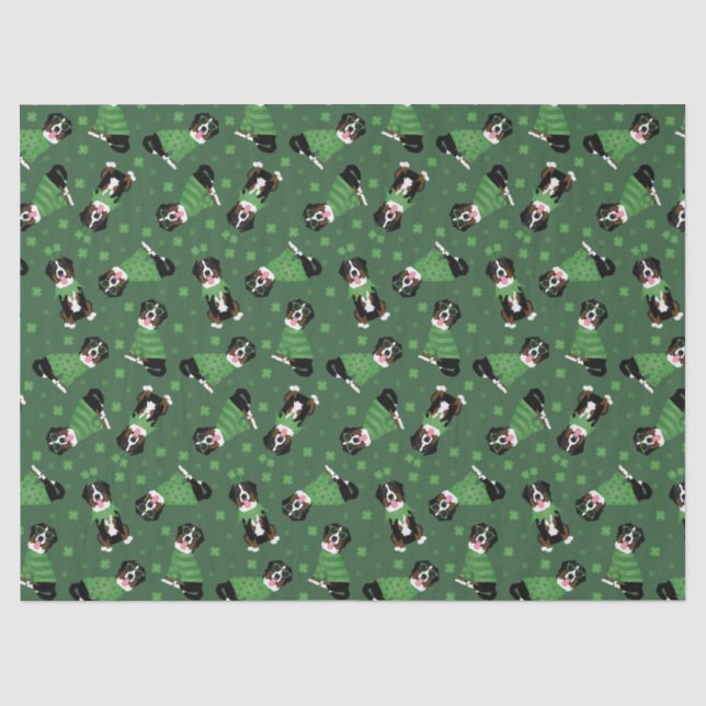Happy St Patricks Day Bernese Mountain Dogs Tissue Paper (Front)