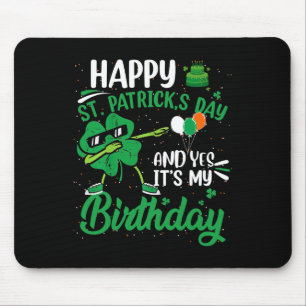 Happy St Patricks Day Birthday Party Shamrock Dab  Mouse Pad