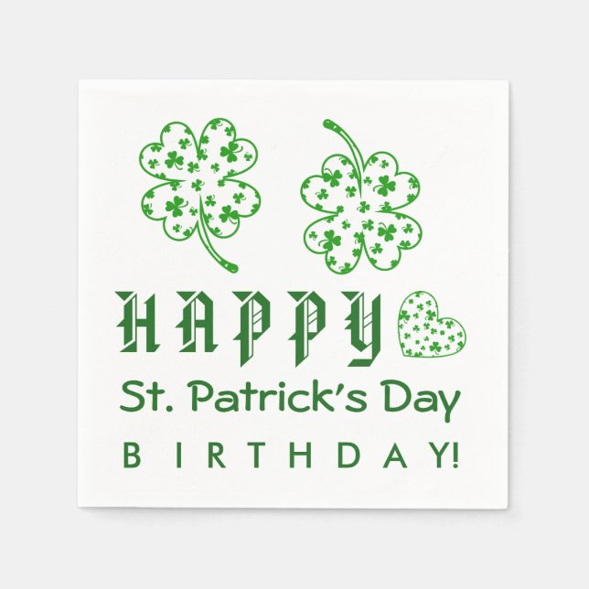 Happy St. Patrick's Day Birthday Shamrocks A03A Napkin (Front)