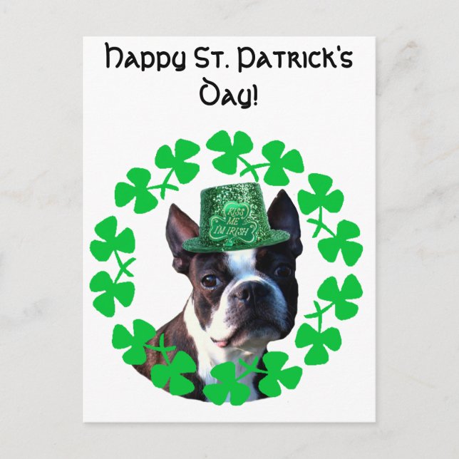 Happy St. Patricks Day Boston Terrier Postcard (Front)