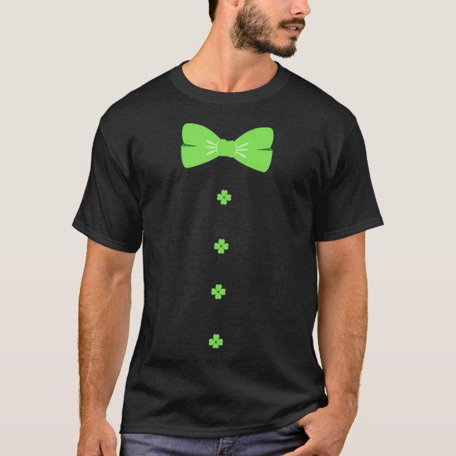 Happy St Patricks Day Bow Tie Clovers T-Shirt (Front)