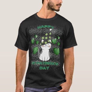 happy st Patrick's day cat green hearts light T-Shirt