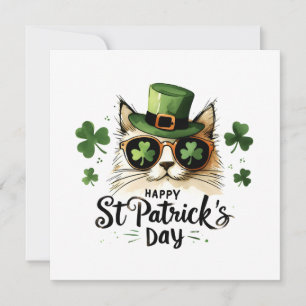 Happy St. Patrick's Day Cat  Holiday Card