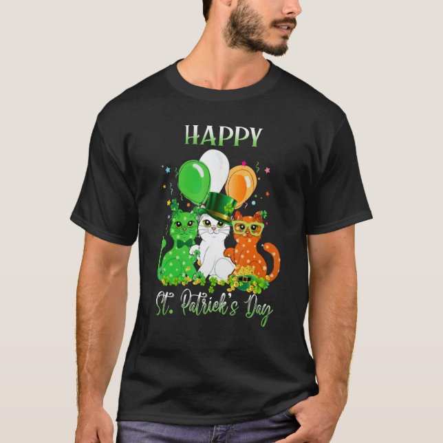 Happy St Patrick's Day Cats Ireland Flag Shamrock  T-Shirt (Front)