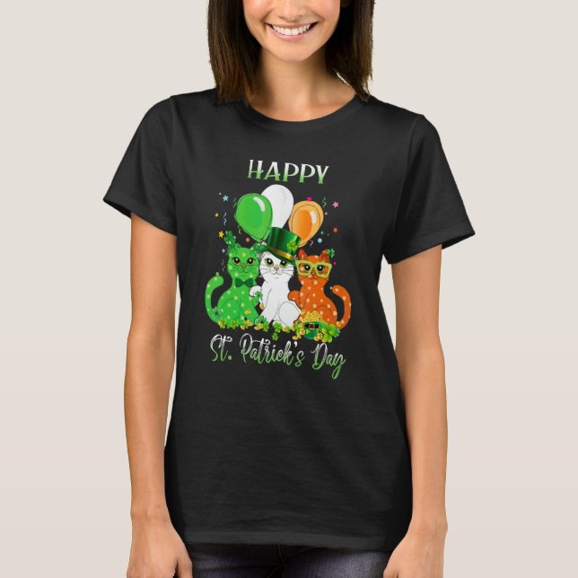 Happy St Patrick's Day Cats Ireland Flag Shamrock  T-Shirt (Front)