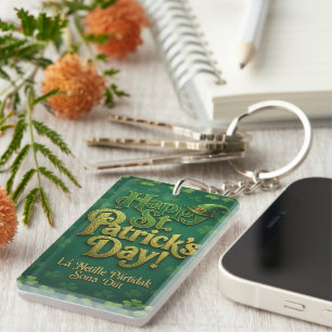 Happy St. Patricks Day Celtic Irish Leprechaun Hat Key Ring