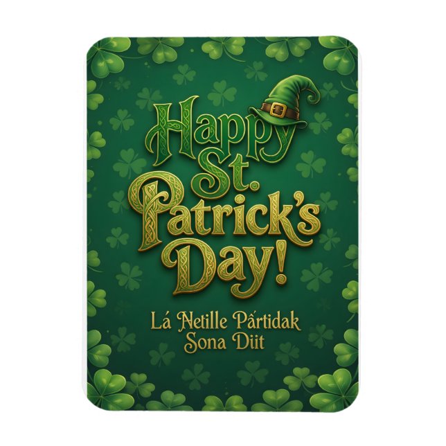 Happy St. Patricks Day Celtic Irish Leprechaun Hat Magnet (Vertical)