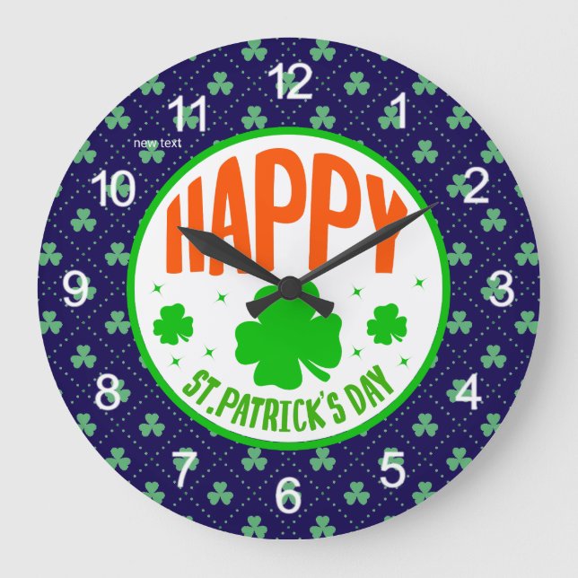 Happy St. Patrick's Day Circle Design-63501 Large Clock (Front)