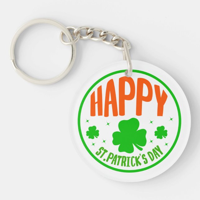 Happy St. Patrick's Day Circle Design Key Ring (Front)
