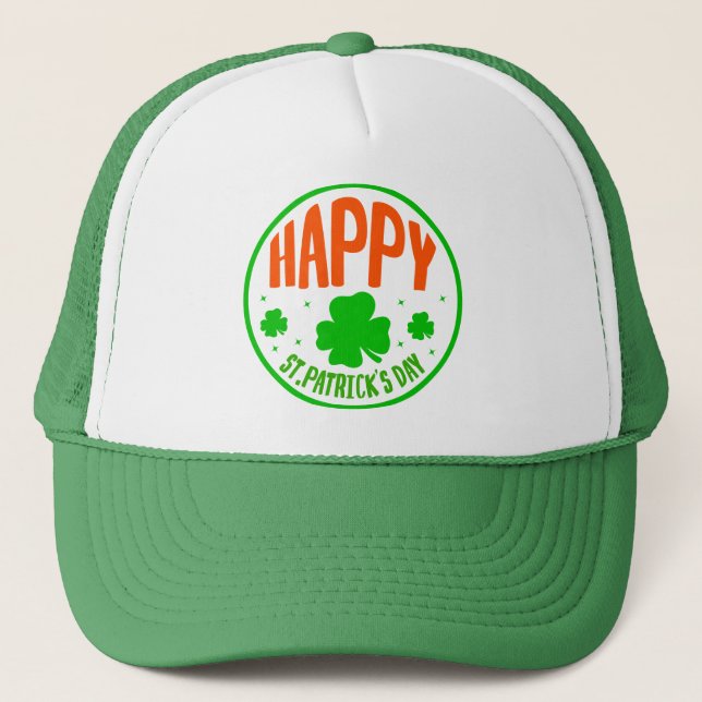 Happy St. Patrick's Day Circle Design Trucker Hat (Front)