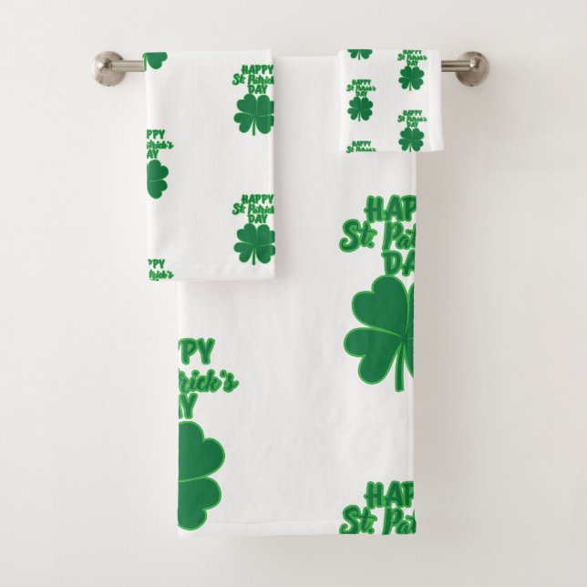 Happy St. Patrick's Day Clover Leaf Bath Towel Set (Insitu)