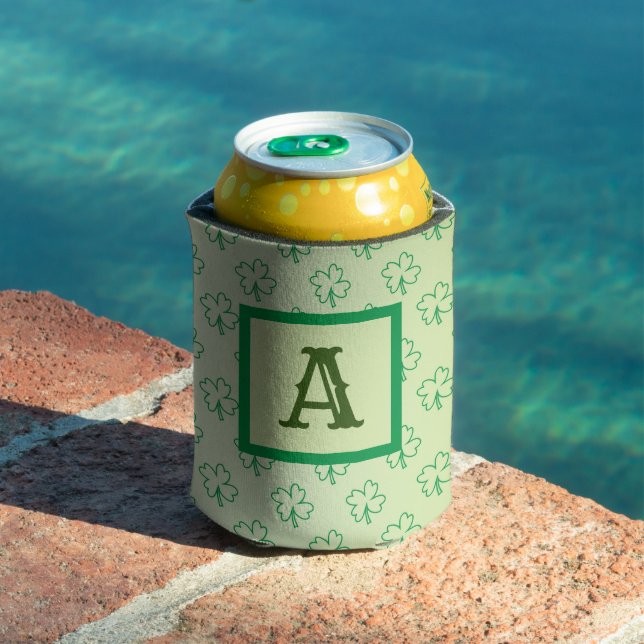 Happy St Patrick's day clover shamrock monogram Can Cooler (In Situ Pool)