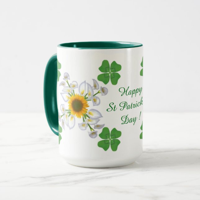 Happy St. Patrick's Day ! Clover with Calla Mug (Front Left)