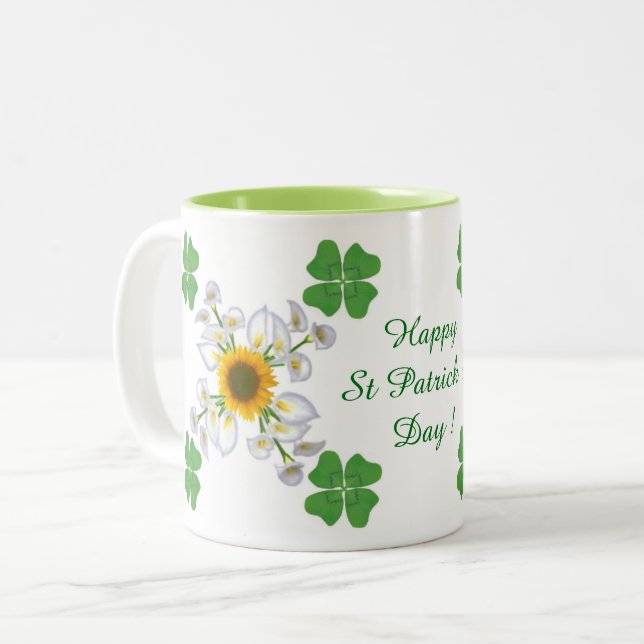 Happy St. Patrick's Day ! Clover with Calla Two-Tone Coffee Mug (Front Left)