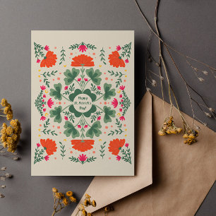 Happy St. Patrick's Day clovers and flowers Postcard