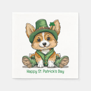 Happy St. Patrick's Day Corgi Dog Napkin