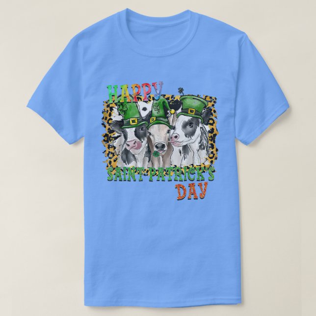 Happy St Patricks Day Cows leopard farm Leprechaun T-Shirt (Design Front)