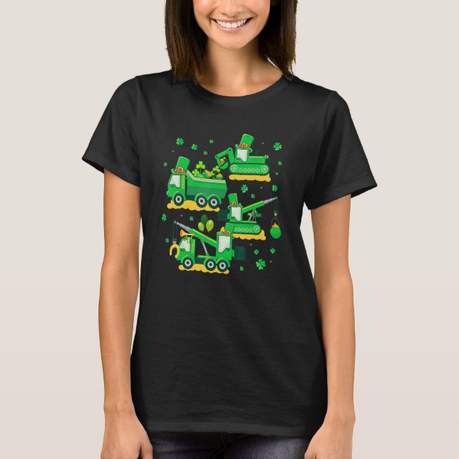 Happy St Patricks Day Crane Truck Construction Boy T-Shirt (Front)