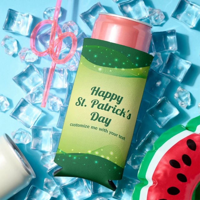 Happy St. Patrick's Day Custom Green Sparkle Party Seltzer Can Cooler (In Situ Summer)