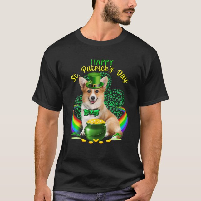 Happy St Patricks Day Cute Corgi Leprechaun Hat Sh T-Shirt (Front)