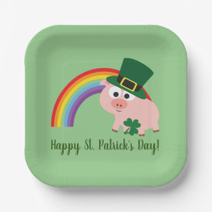 Happy St. Patrick's Day Cute Leprechaun Pig Paper Plate