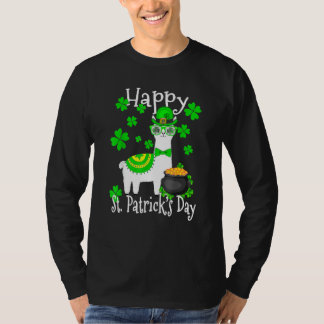 Happy St Patrick's Day Cute Llama Irish Shamrock L T-Shirt