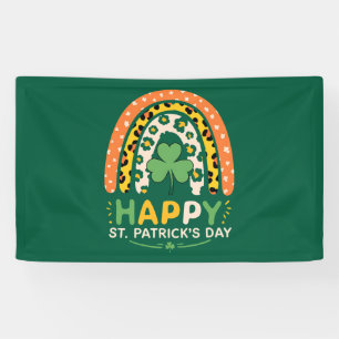 Happy St Patrick's Day Cute Rainbow Leopard Banner