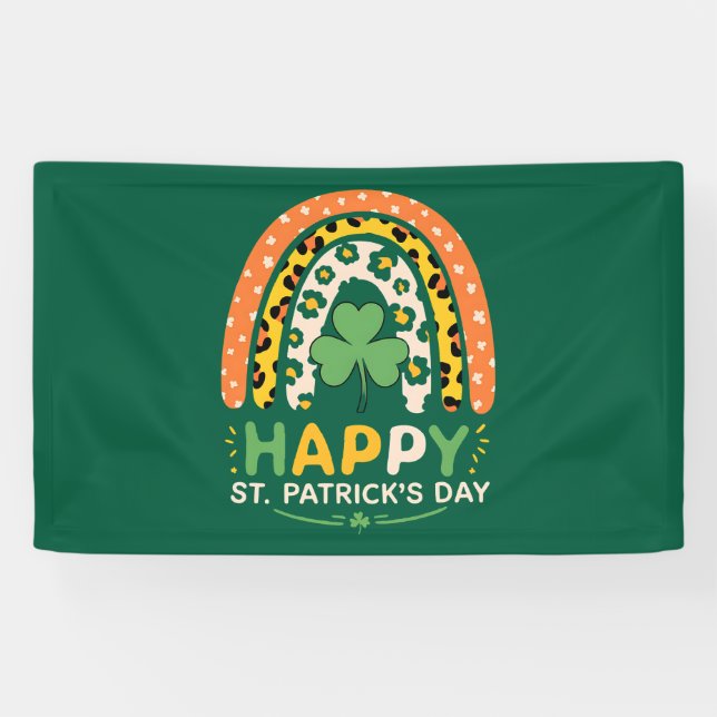 Happy St Patrick's Day Cute Rainbow Leopard Banner (Horizontal)