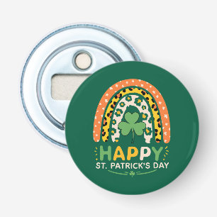 Happy St Patrick's Day Cute Rainbow Leopard Bottle Opener