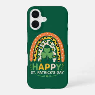 Happy St Patrick's Day Cute Rainbow Leopard iPhone 16 Case