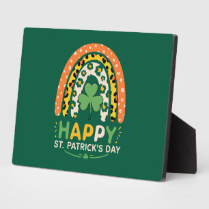 Happy St Patrick's Day Cute Rainbow Leopard Plaque