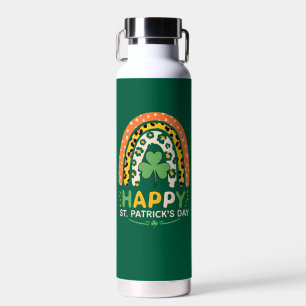 Happy St Patrick's Day Cute Rainbow Leopard Water Bottle