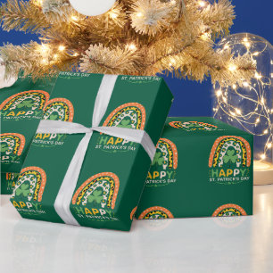 Happy St Patrick's Day Cute Rainbow Leopard Wrapping Paper