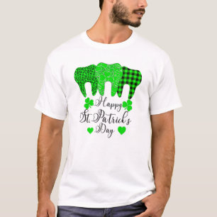 Happy St Patrick's Day Dental Irish Leaf Plaid Leo T-Shirt