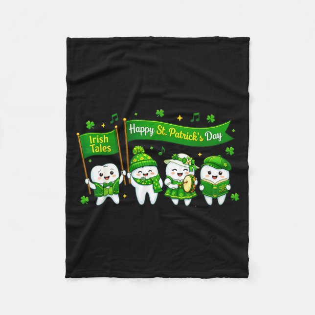 Happy st patricks day dental tooth characters fleece blanket (Front)