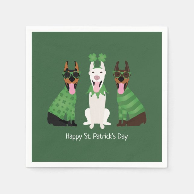 Happy St Patricks Day Dobermann Dogs Napkin (Front)