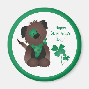 Happy St Patricks Day Dog Four Leaf Clover Green Magnet