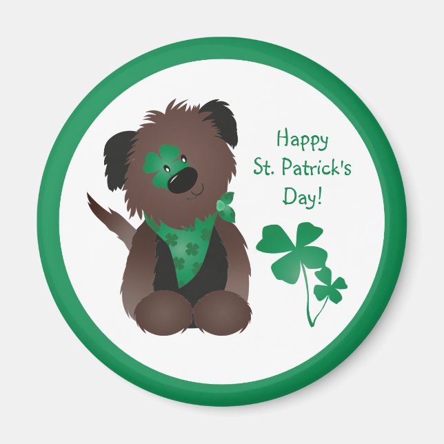 Happy St Patricks Day Dog Four Leaf Clover Green Magnet (Front)