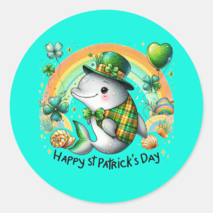 Happy St. Patrick's Day Dolphin Classic Round Sticker