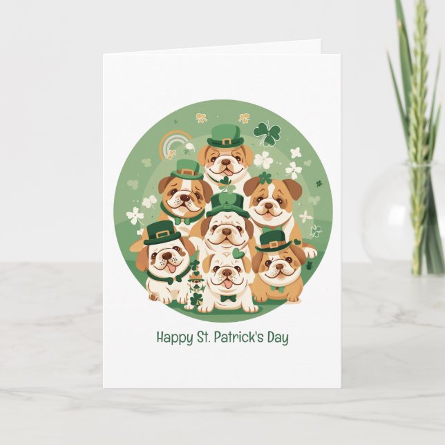 Happy St. Patrick's Day English Bulldogs Holiday Card (Front)