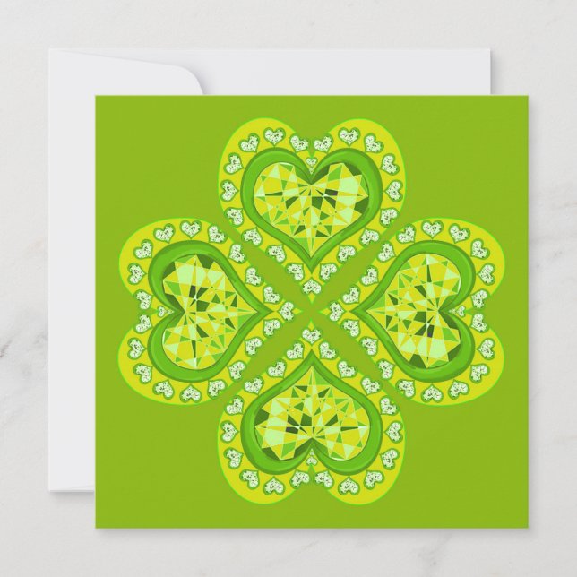 Happy St. Patrick's Day Fabric Font 4 Heart Leaves Holiday Card (Front)