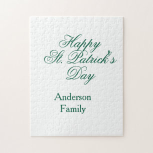 Happy St. Patrick's day family name green sminimal Jigsaw Puzzle